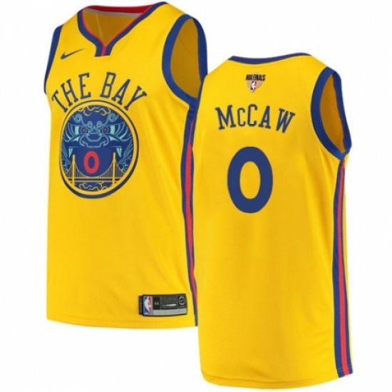 Men's Nike Golden State Warriors 0 Patrick McCaw Authentic Gold 2018 NBA Finals Bound NBA Jersey - City Edition