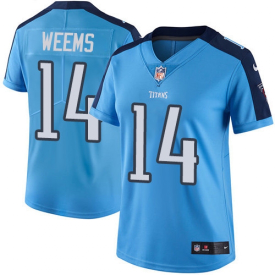 Women's Nike Tennessee Titans 14 Eric Weems Elite Light Blue Team Color NFL Jersey