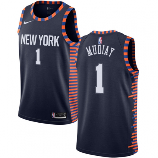 Men's Nike New York Knicks 1 Emmanuel Mudiay Swingman Navy Blue NBA Jersey - 2018 19 City Edition
