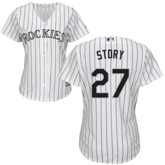 Women's Majestic Colorado Rockies 27 Trevor Story Authentic White Home Cool Base MLB Jersey