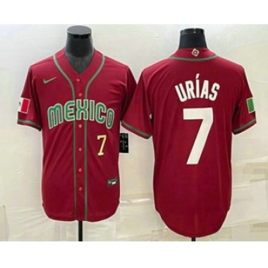 Men's Mexico Baseball 7 Julio Urias Number 2023 Red Blue World Baseball Classic Stitched Jersey