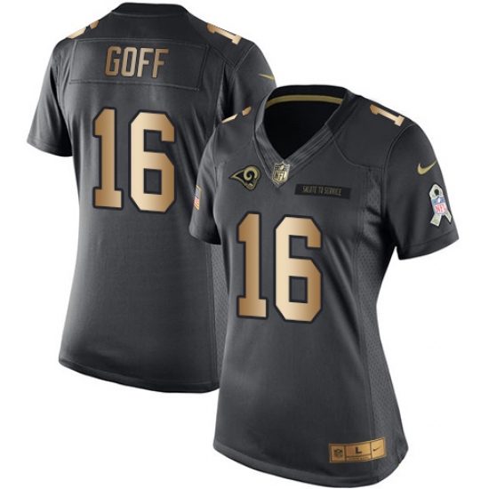 Women's Nike Los Angeles Rams 16 Jared Goff Limited Black/Gold Salute to Service NFL Jersey