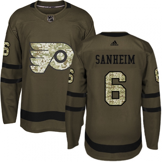 Men's Adidas Philadelphia Flyers 6 Travis Sanheim Authentic Green Salute to Service NHL Jersey