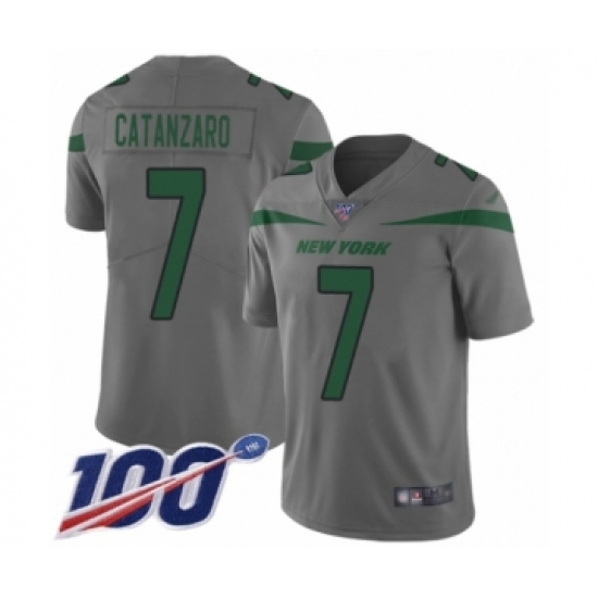 Men's New York Jets 7 Chandler Catanzaro Limited Gray Inverted Legend 100th Season Football Jersey