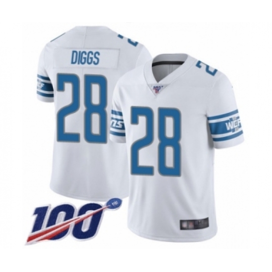 Men's Detroit Lions 28 Quandre Diggs White Vapor Untouchable Limited Player 100th Season Football Jersey