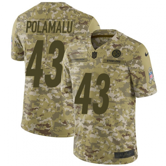 Men's Nike Pittsburgh Steelers 43 Troy Polamalu Limited Camo 2018 Salute to Service NFL Jersey