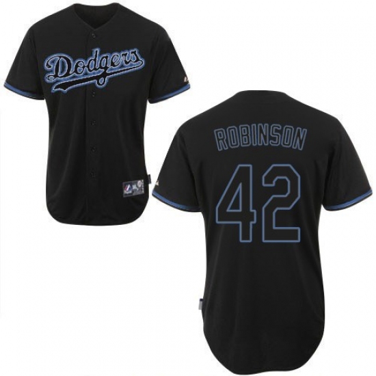 Men's Majestic Los Angeles Dodgers 42 Jackie Robinson Authentic Black Fashion MLB Jersey