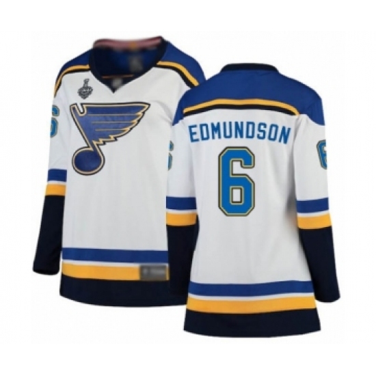 Women's St. Louis Blues 6 Joel Edmundson Fanatics Branded White Away Breakaway 2019 Stanley Cup Final Bound Hockey Jersey