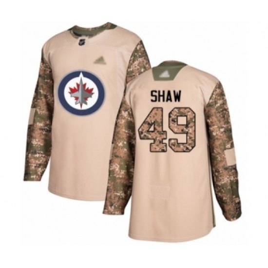 Men's Winnipeg Jets 49 Logan Shaw Authentic Camo Veterans Day Practice Hockey Jersey