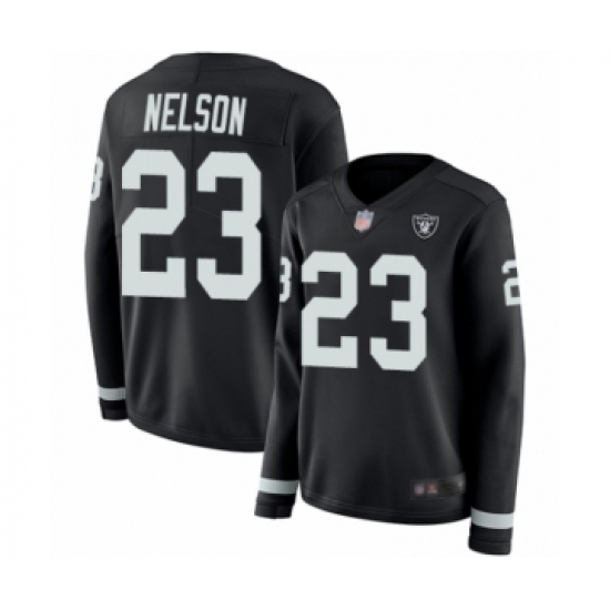 Women's Oakland Raiders 23 Nick Nelson Limited Black Therma Long Sleeve Football Jersey