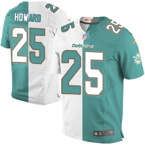 Men's Nike Miami Dolphins 25 Xavien Howard Elite Aqua Green/White Split Fashion NFL Jersey