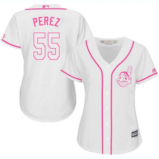 Women's Majestic Cleveland Indians 55 Roberto Perez Authentic White Fashion Cool Base MLB Jersey