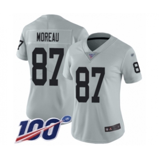 Women's Oakland Raiders 87 Foster Moreau Limited Silver Inverted Legend 100th Season Football Jersey