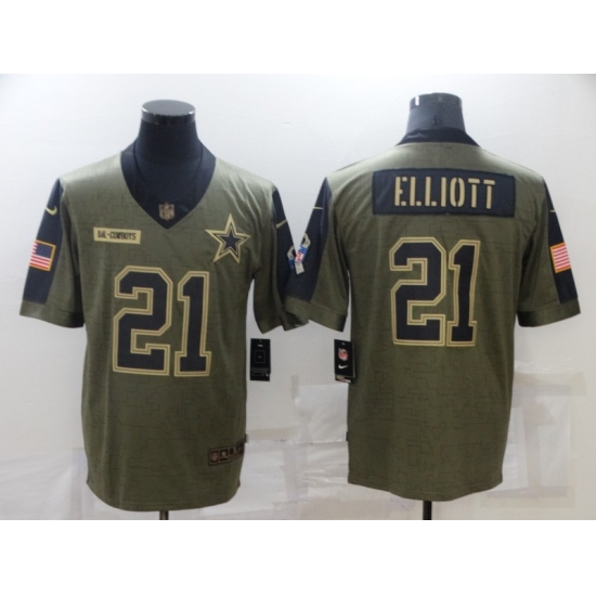 Men's Dallas Cowboys 21 Ezekiel Elliott Nike Olive 2021 Salute To Service Limited Player Jersey