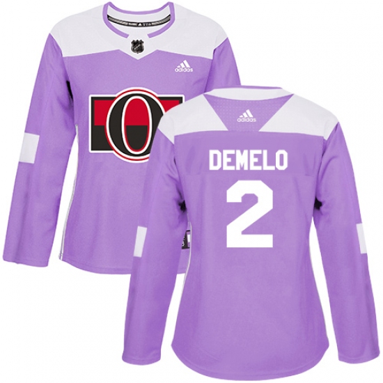 Women's Adidas Ottawa Senators 2 Dylan DeMelo Authentic Purple Fights Cancer Practice NHL Jersey