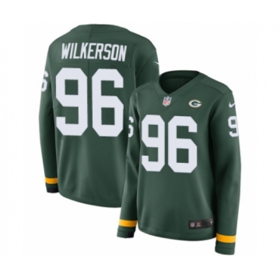 Women's Nike Green Bay Packers 96 Muhammad Wilkerson Limited Green Therma Long Sleeve NFL Jersey