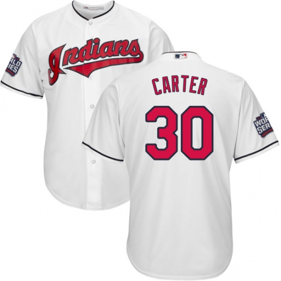 Youth Majestic Cleveland Indians 30 Joe Carter Authentic White Home 2016 World Series Bound Cool Base MLB Jersey