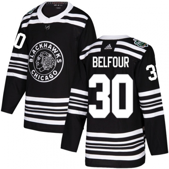 Men's Adidas Chicago Blackhawks 30 ED Belfour Authentic Black 2019 Winter Classic NHL Jersey