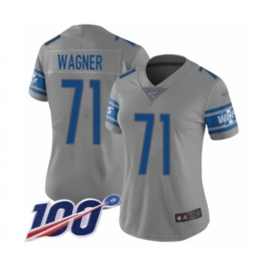 Women's Detroit Lions 71 Ricky Wagner Limited Gray Inverted Legend 100th Season Football Jersey