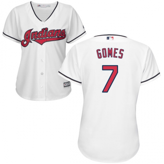 Women's Majestic Cleveland Indians 7 Yan Gomes Replica White Home Cool Base MLB Jersey