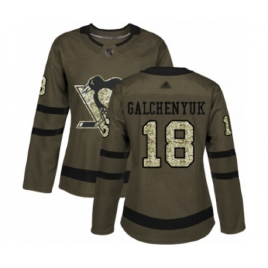 Women's Pittsburgh Penguins 18 Alex Galchenyuk Authentic Green Salute to Service Hockey Jersey