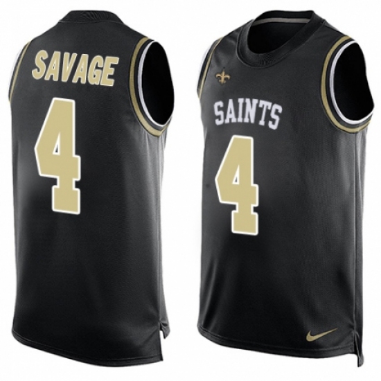 Men's Nike New Orleans Saints 4 Tom Savage Limited Black Player Name & Number Tank Top NFL Jersey