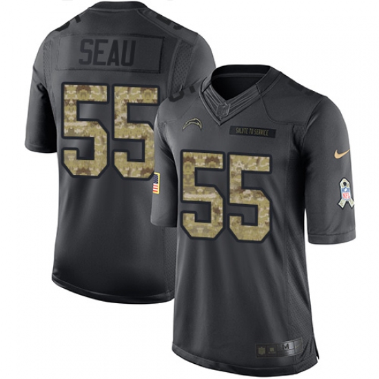 Men's Nike Los Angeles Chargers 55 Junior Seau Limited Black 2016 Salute to Service NFL Jersey