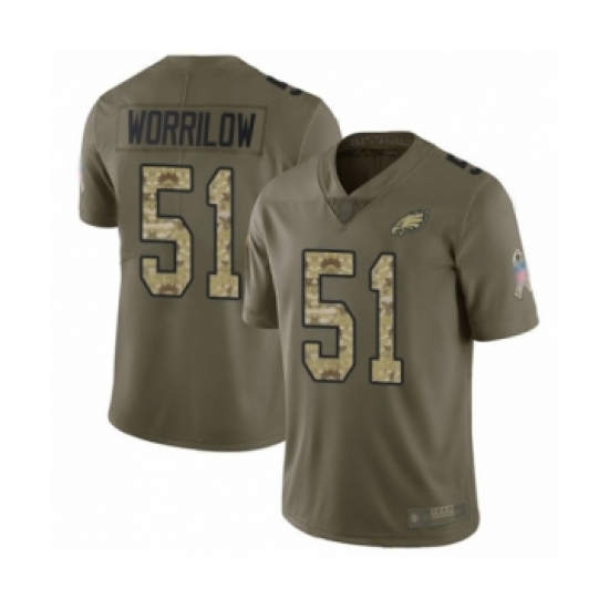 Youth Philadelphia Eagles 51 Paul Worrilow Limited Olive Camo 2017 Salute to Service Football Jersey