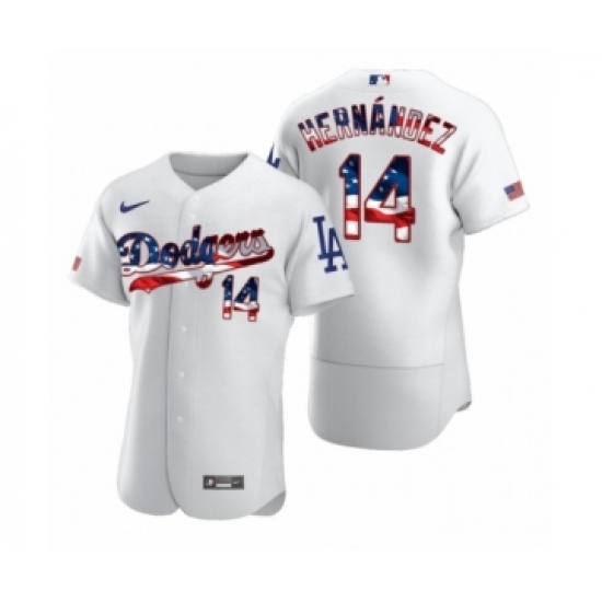 Men's Enrique Hernandez 14 Los Angeles Dodgers White 2020 Stars & Stripes 4th of July Jersey