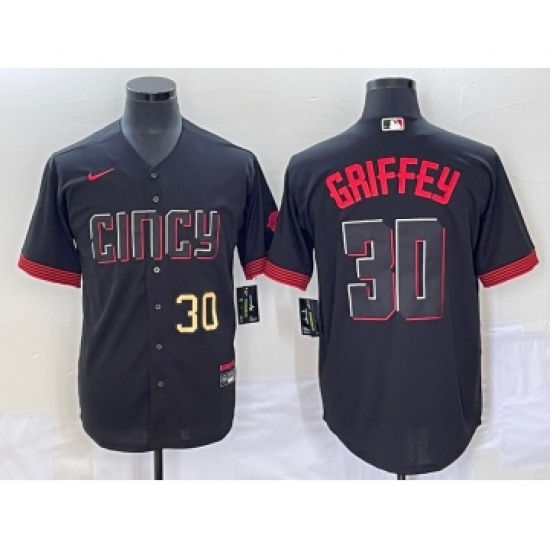 Men's Cincinnati Reds 30 Ken Griffey Jr Number Black 2023 City Connect Cool Base Stitched Jersey