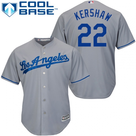 Youth Majestic Los Angeles Dodgers 22 Clayton Kershaw Authentic Grey Road Cool Base MLB Jersey