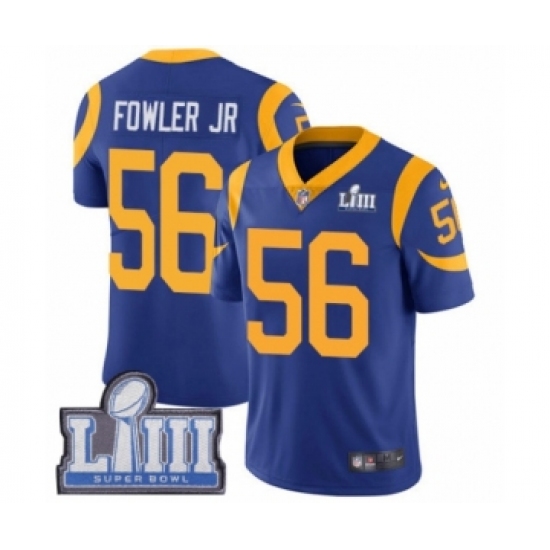 Youth Nike Los Angeles Rams 56 Dante Fowler Jr Royal Blue Alternate Vapor Untouchable Limited Player Super Bowl LIII Bound NFL Jersey
