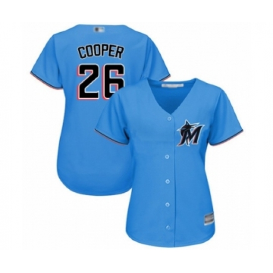 Women's Miami Marlins 26 Garrett Cooper Authentic Blue Alternate 1 Cool Base Baseball Player Jersey