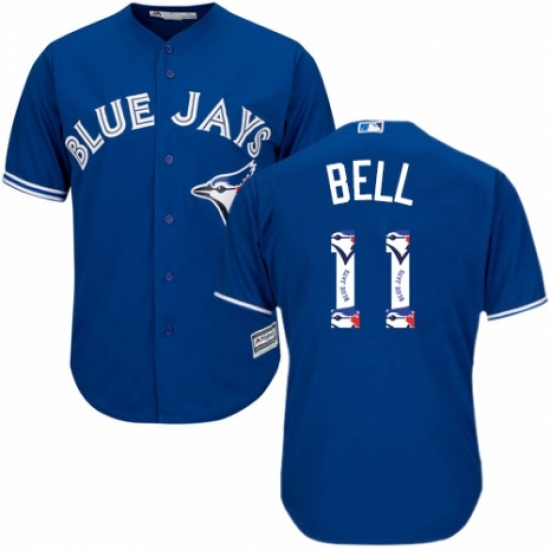 Men's Majestic Toronto Blue Jays 11 George Bell Authentic Blue Team Logo Fashion MLB Jersey