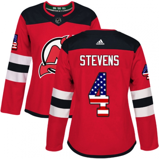 Women's Adidas New Jersey Devils 4 Scott Stevens Authentic Red USA Flag Fashion NHL Jersey