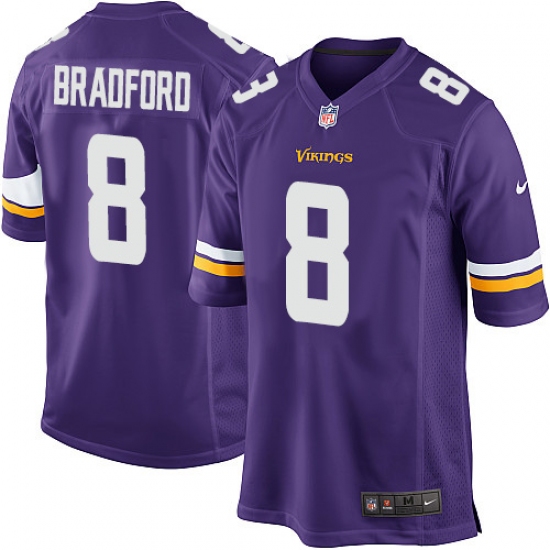 Men's Nike Minnesota Vikings 8 Sam Bradford Game Purple Team Color NFL Jersey