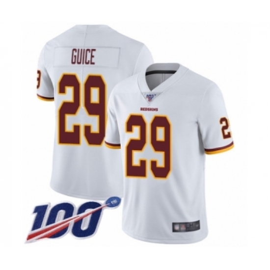 Men's Washington Redskins 29 Derrius Guice White Vapor Untouchable Limited Player 100th Season Football Jersey