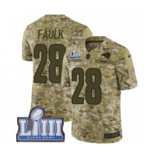 Men's Nike Los Angeles Rams 28 Marshall Faulk Limited Camo 2018 Salute to Service Super Bowl LIII Bound NFL Jersey