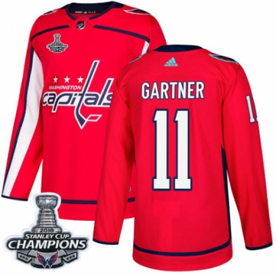 Men's Adidas Washington Capitals 11 Mike Gartner Premier Red Home 2018 Stanley Cup Final Champions NHL Jersey