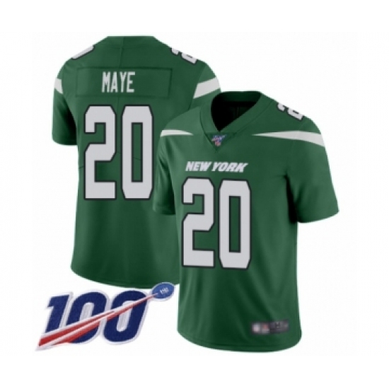 Men's New York Jets 20 Marcus Maye Green Team Color Vapor Untouchable Limited Player 100th Season Football Jersey