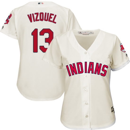 Women's Majestic Cleveland Indians 13 Omar Vizquel Authentic Cream Alternate 2 Cool Base MLB Jersey