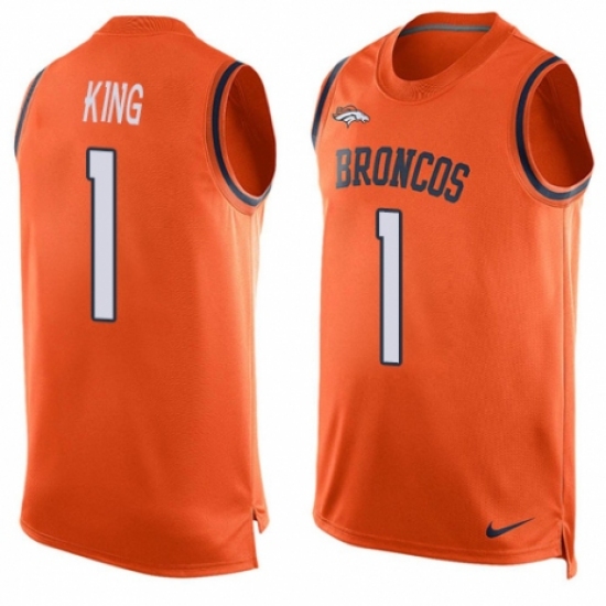 Men's Nike Denver Broncos 1 Marquette King Limited Orange Player Name & Number Tank Top NFL Jersey
