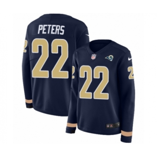 Women's Nike Los Angeles Rams 22 Marcus Peters Limited Navy Blue Therma Long Sleeve NFL Jersey