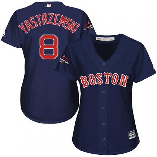Women's Majestic Boston Red Sox 8 Carl Yastrzemski Authentic Navy Blue Alternate Road 2018 World Series Champions MLB Jersey