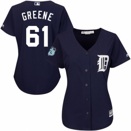 Women's Majestic Detroit Tigers 61 Shane Greene Replica Navy Blue Alternate Cool Base MLB Jersey