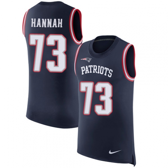 Men's Nike New England Patriots 73 John Hannah Limited Navy Blue Rush Player Name & Number Tank Top NFL Jersey