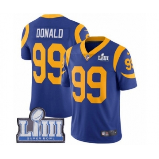 Men's Nike Los Angeles Rams 99 Aaron Donald Royal Blue Alternate Vapor Untouchable Limited Player Super Bowl LIII Bound NFL Jersey