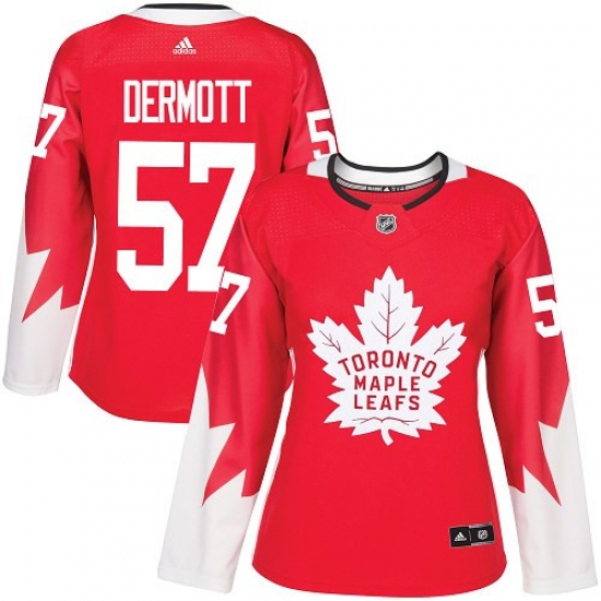 Women's Adidas Toronto Maple Leafs 57 Travis Dermott Authentic Red Alternate NHL Jersey