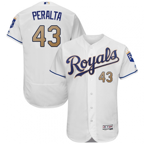 Men's Majestic Kansas City Royals 43 Wily Peralta White Flexbase Authentic Collection MLB Jersey