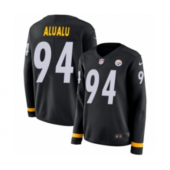 Women's Nike Pittsburgh Steelers 94 Tyson Alualu Limited Black Therma Long Sleeve NFL Jersey